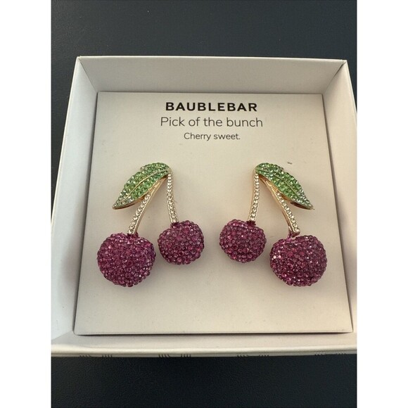 Baublebar Crystal Pic Of The Bunch Cherry Sweet Statement Stud Drop Earrings New - Picture 1 of 4